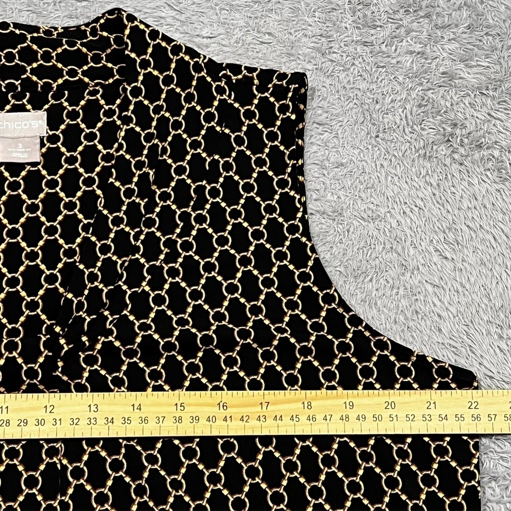 Chico's Sleeveless Blouse Top Black Gold Geometric V-Neck Career Women's 3 US XL - Picture 4 of 9
